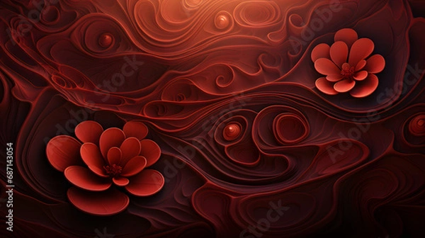 Fototapeta psychedelic abstract red background with flowers