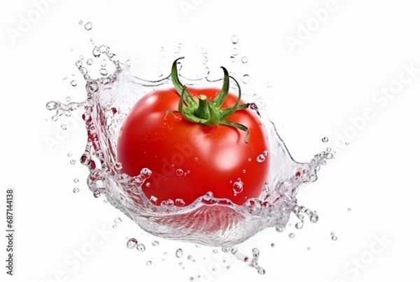Fototapeta fresh tomatoes with water splash isolated on white background. generative ai
