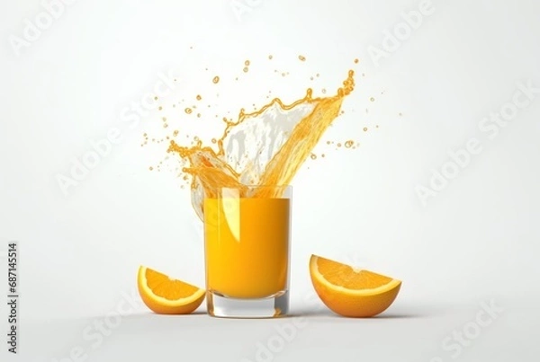 Fototapeta glass of orange juice with water splash isolated on white background. generative ai