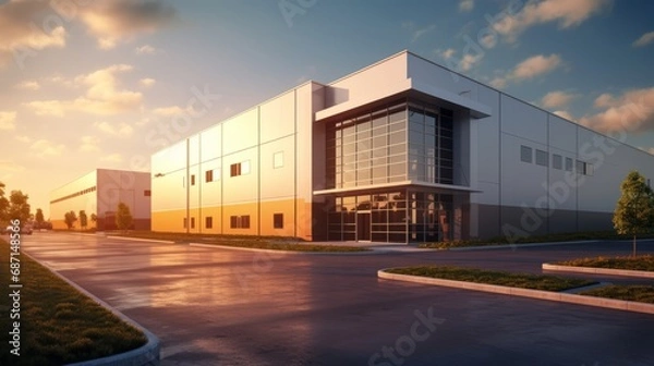 Fototapeta Modern logistics warehouse illuminated