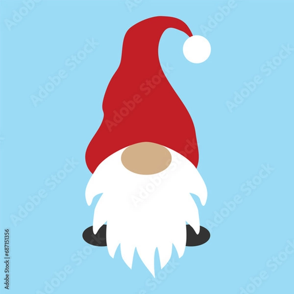 Obraz Christmas gnome in red hat. Gnome icon on blue background. Vector