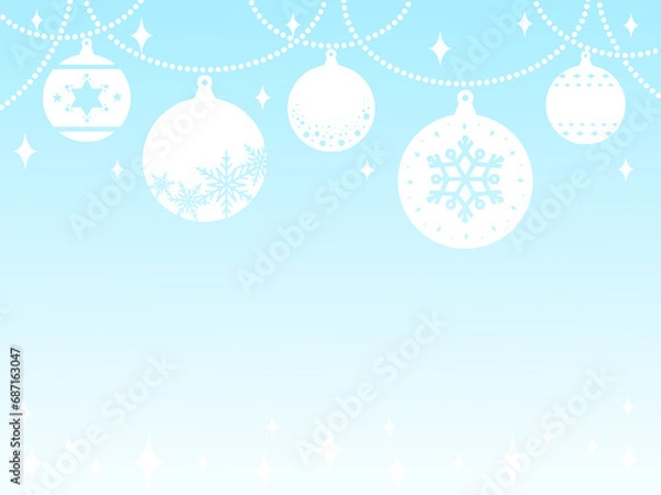 Fototapeta クリスマスのボールオーナメントの水色グラデーション背景