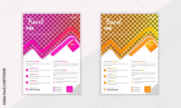 Fototapeta Flyer design template for travel 2023.
