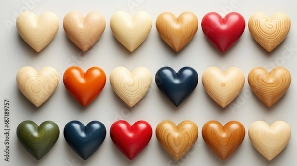 Fototapeta Wooden Hearts Isolated On White, Background Image, Desktop Wallpaper Backgrounds, HD