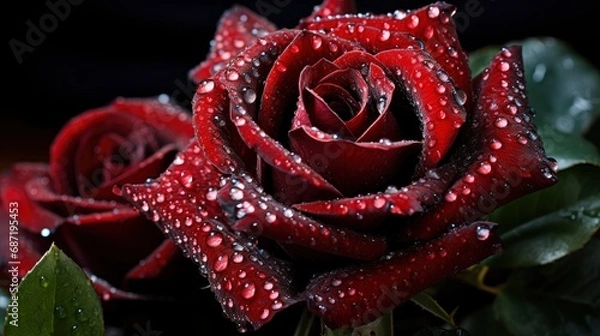 Fototapeta Red Rose Water Droplets, Background Image, Desktop Wallpaper Backgrounds, HD