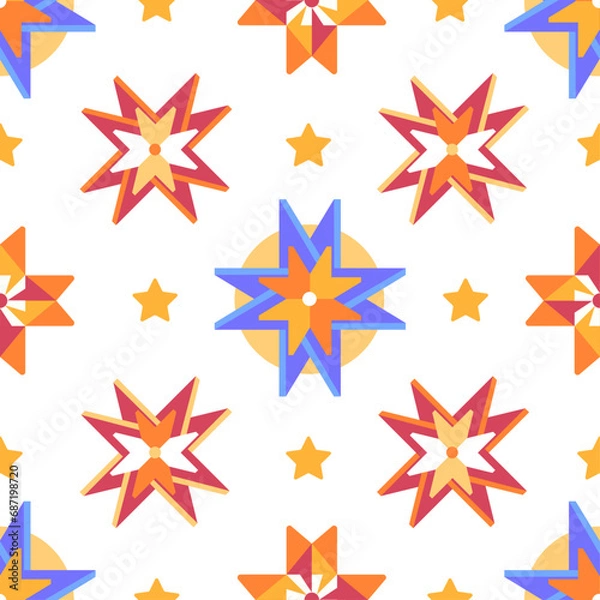 Fototapeta Vector Christmas pattern with Christmas stars in cartoon style.