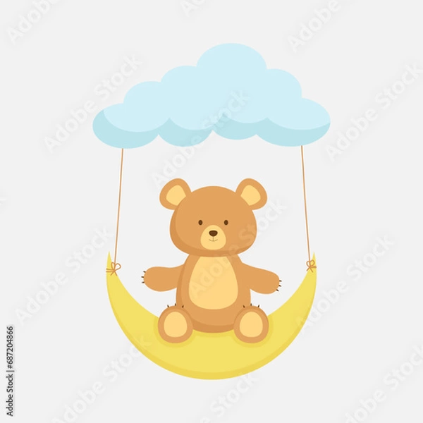 Obraz Cute bear swinging on the moon