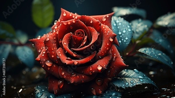Fototapeta Beautiful Red Rose Drops Closeu, Background Image, Desktop Wallpaper Backgrounds, HD