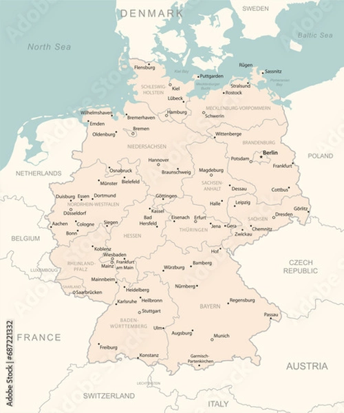 Obraz Germany - detailed map with administrative divisions country.