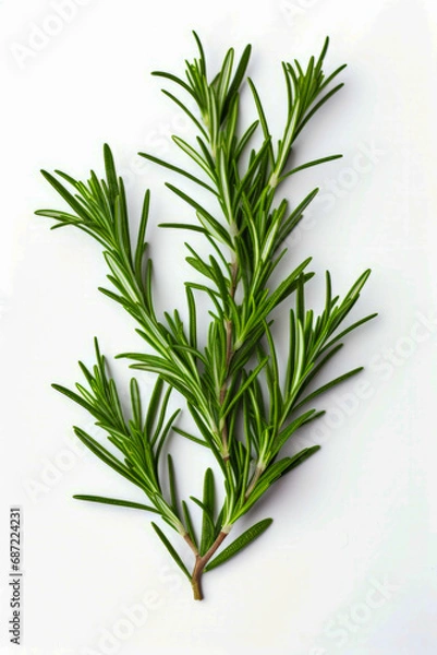 Fototapeta Branch of tree with green leaves on white background.