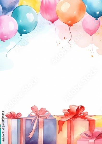 Obraz birthday border frame woth balloons and gift boxes,free place for text or copy space