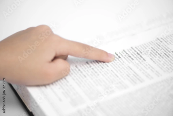Obraz Learning word pointed by finger, education concept.