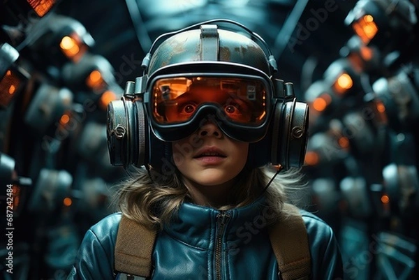 Fototapeta Baby with virtual helmet 