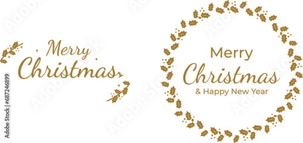 Fototapeta Christmas golden wreath, vector illustration, elements for greeting cards