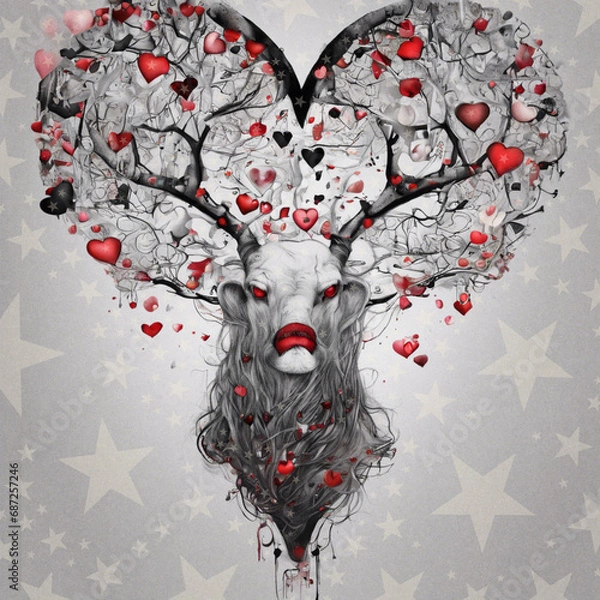 Fototapeta Deer with heart illustration digital art