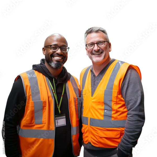 Obraz warehouse workers smiling at the camera, delivery, isolated, PNG
