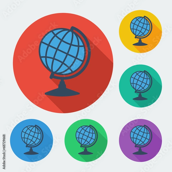 Fototapeta Flat style icon with long shadow, six colors, globe sphere.