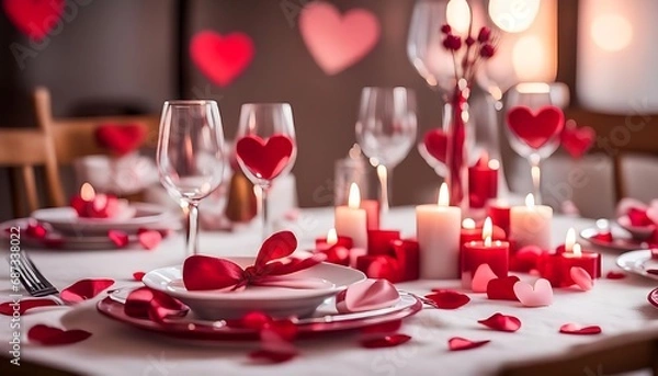 Obraz Romantic dinner table setting valentine