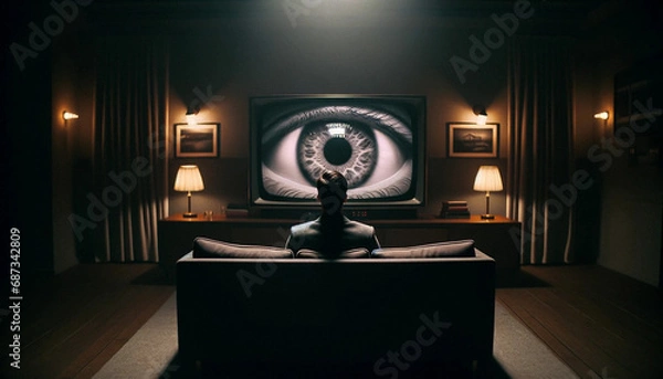 Obraz AI-Generated Image: Man Watching TV with an Eye Inside