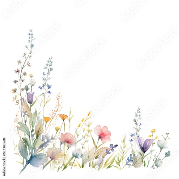 Fototapeta Watercolor Wildflower border coloring 