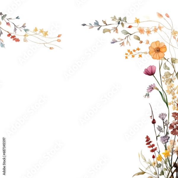 Fototapeta Watercolor Wildflower border coloring 