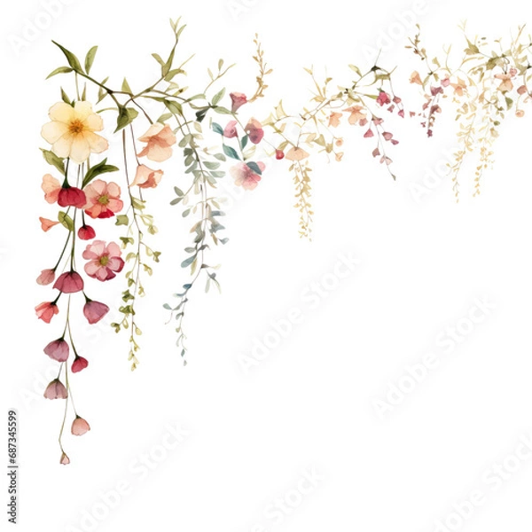 Fototapeta Watercolor Wildflower border coloring 