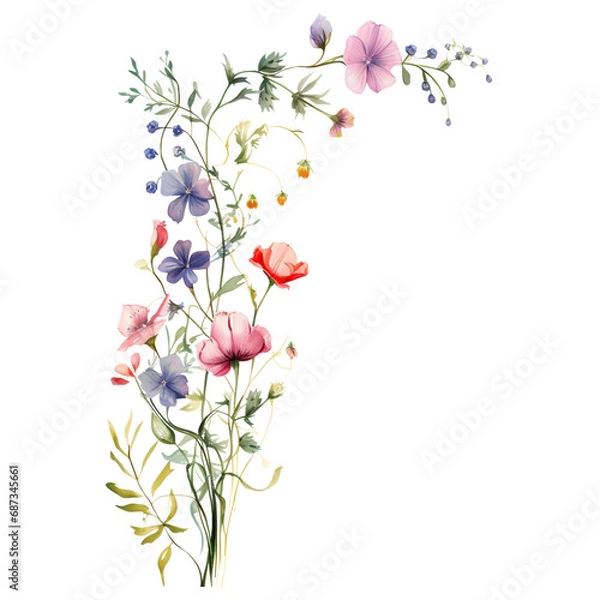 Fototapeta Watercolor Wildflower border coloring 