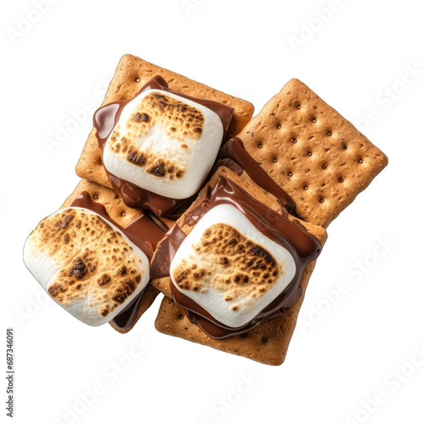 Fototapeta Top View of S'mores Isolated on Transparent or White Background, PNG