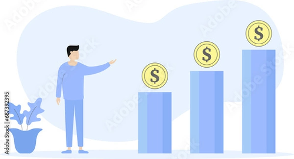 Obraz young people and growth chart with coin illustration