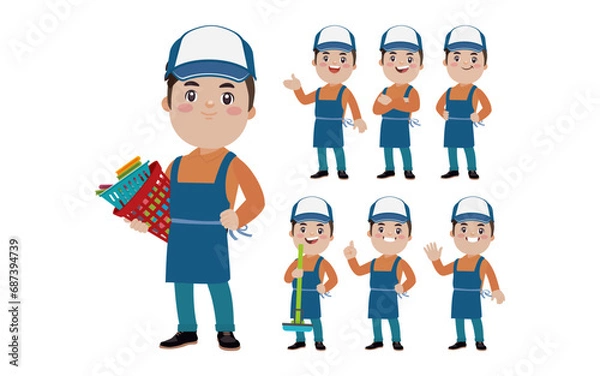 Fototapeta Set of cleaner with different poses