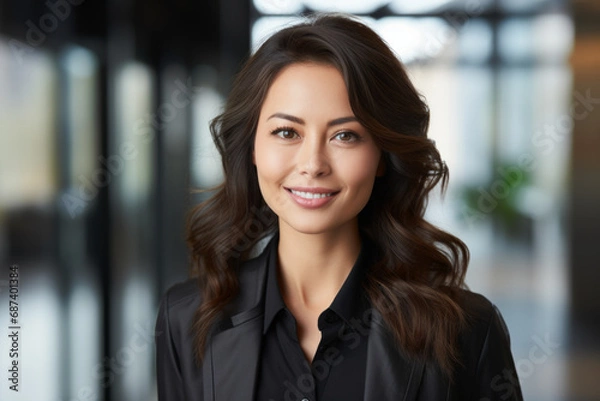 Fototapeta Portrait of an Asian professional consultant woman with a confident and engaging expression. Dressed in formal business attire, symbolizing her expertise and professionalism
