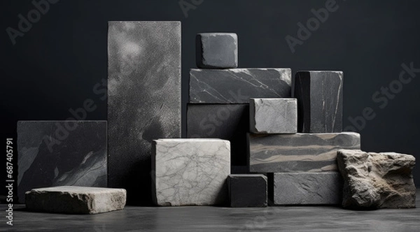 Obraz Artistic Arrangement of Stone and Marble Blocks in Shades of Grey