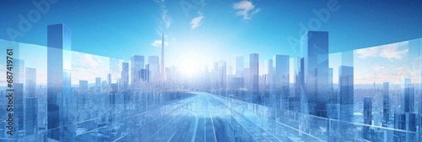 Fototapeta 青い近未来都市の景観