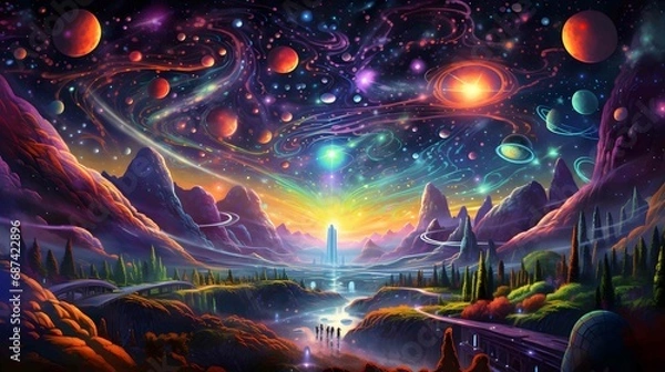 Obraz 90s psychedelia galactic exploration scene