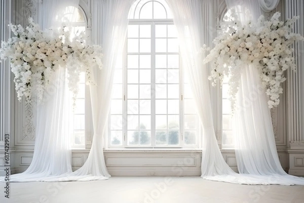 Fototapeta Background wedding with floral generative AI