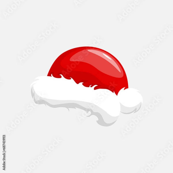 Fototapeta Vector clipart of Santa Claus hat. Cartoon design element in color. In hand-drawn style. Isolated image on a gray background.