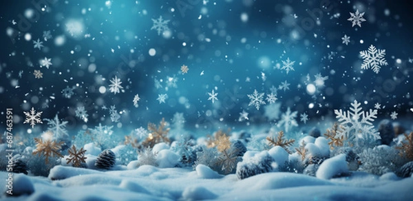 Obraz Snowflake background on a blue background