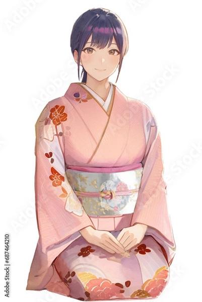 Fototapeta 正座をしている着物姿の女性