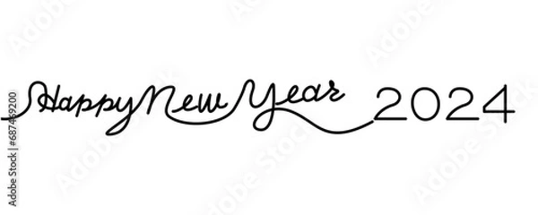 Fototapeta 2024 happy new year illustration. Simple hand drawing lettering for new year celebration. Vector illustration.