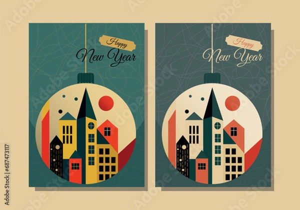 Obraz New Year greeting cards, 2 color variations, A4