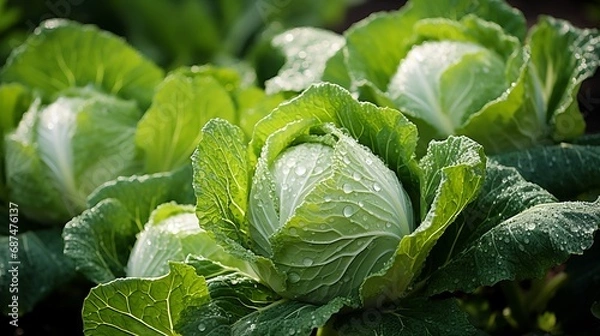 Obraz Up close with white cabbage a cultivated variety
