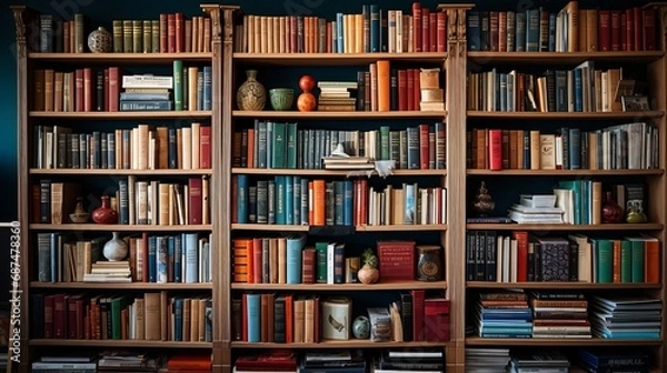 Fototapeta Many books on a shelf in a library