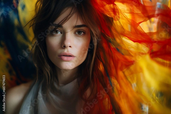 Fototapeta Artistic portrait with an aura of vibrant abstract impressionism