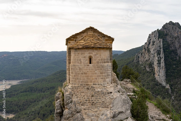 Fototapeta Beautiful Ermita of Mare de Deu de la Pertusa in Congost de Mont Rebei
