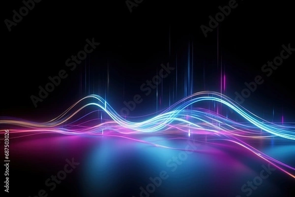 Fototapeta Cyber Motion Pink Blue Neon Fantasy Speeding Lights Abstract DataTransfer