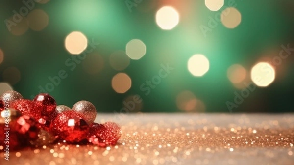 Fototapeta red and green bokeh Christmas background.	
