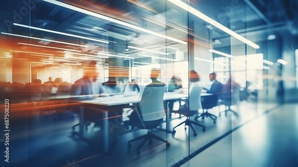 Fototapeta Abstract blur business office working space background with modern style. Blurry creative workplace design background : Generative AI