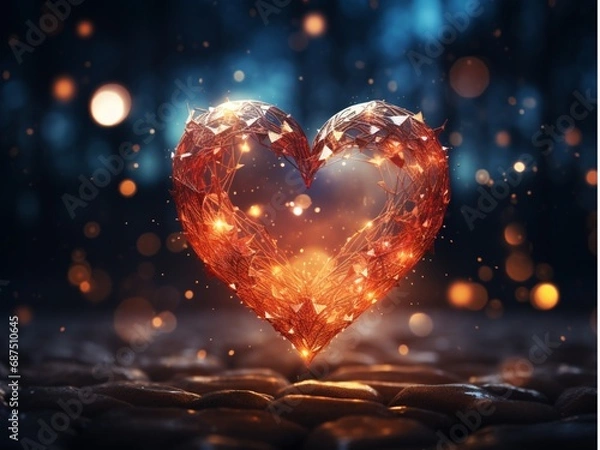 Fototapeta heart shape banner template, bokeh, elegant, glitter , heart , golden, Luxury theme,space for text , AI generated 