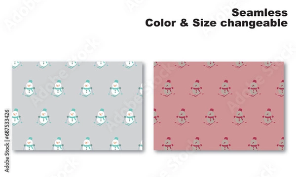 Fototapeta 雪だるまをモチーフにした背景パターン、シームレス、グラフィック素材、ベクター