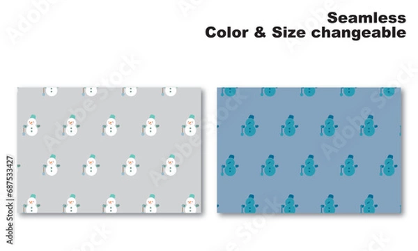 Obraz 雪だるまをモチーフにした背景パターン、シームレス、グラフィック素材、ベクター